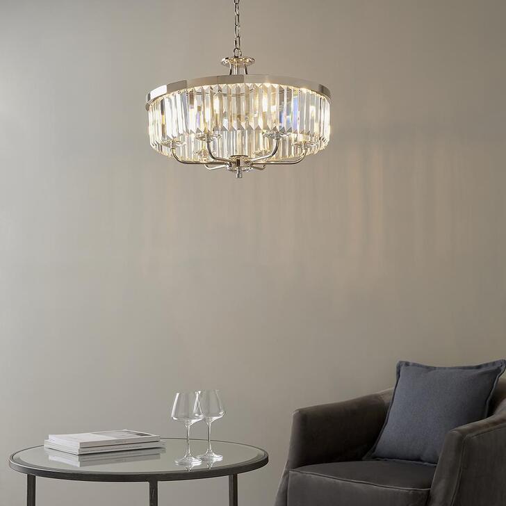 Thorlight Melia Polished Nickel Finish 6 Light Pendant Complete With Clear Cut Faceted Glass Drops