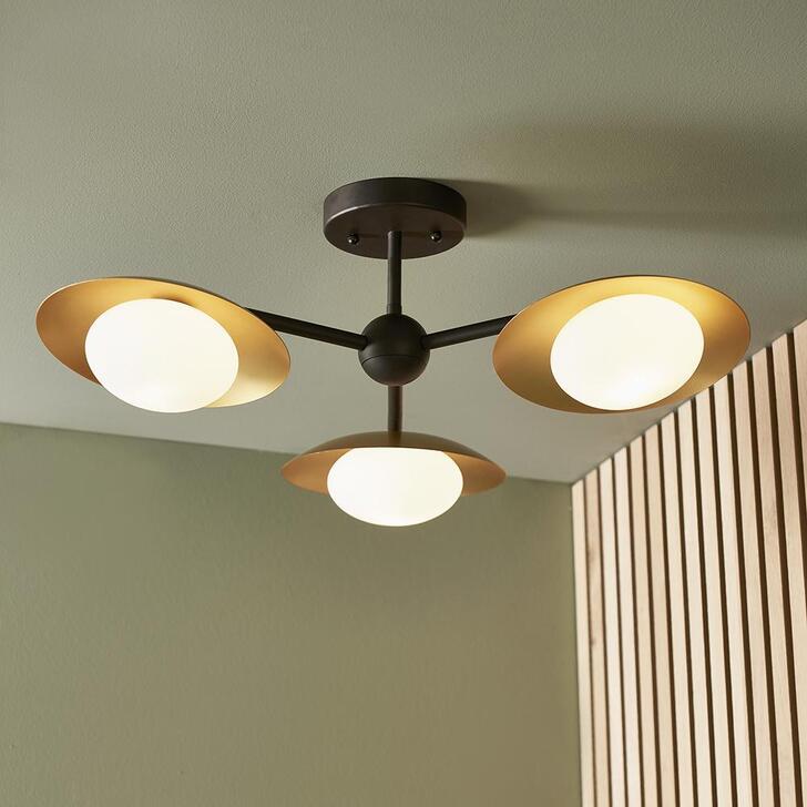 Thorlight Noelle Dark Bronze & Gold Finish 3 Light Semi Flush Ceiling Light Complete With Opal Glasses