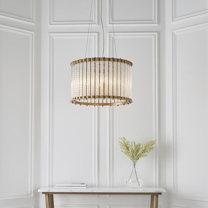 Thorlight Ofir Matt Gold Finsih 6 Light Pendant Complete With Clear Twisted Glass Rods