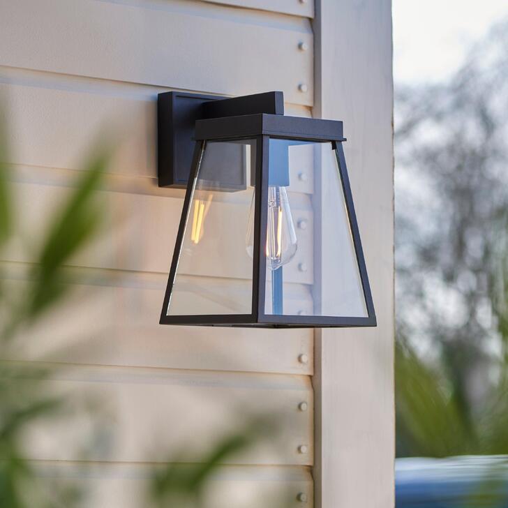 Thorlight Oran Matt Black Exterior Wall Lantern With Clear Glass Panels