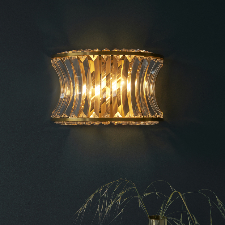 Thorlight Paityn 2 Light Curved Crystal Wall Light Brass