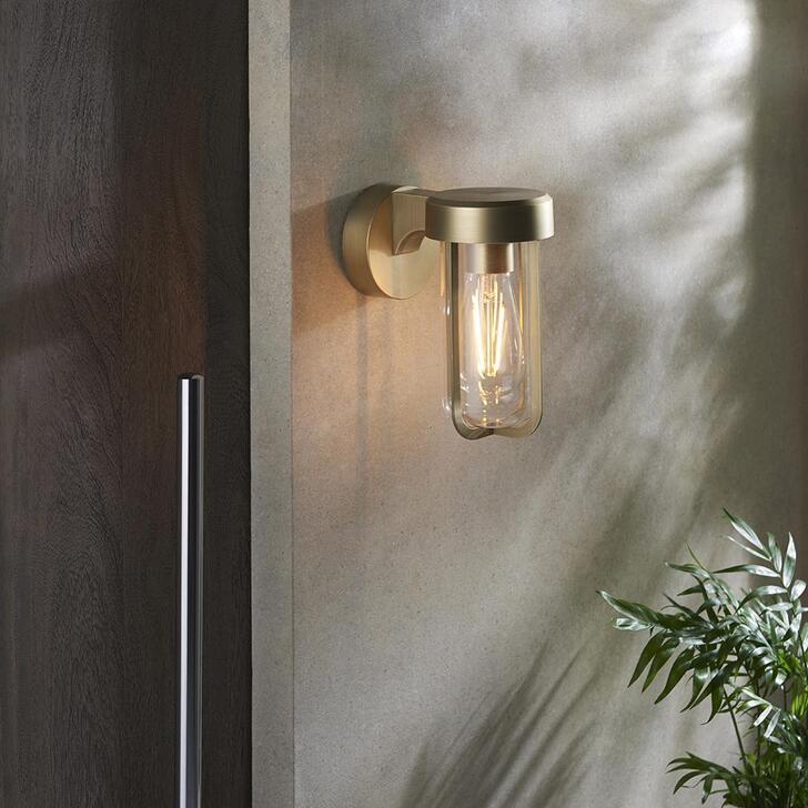 Thorlight Vada Brushed Gold Finish Exterior Wall Light Complete With Clear Glass - IP44