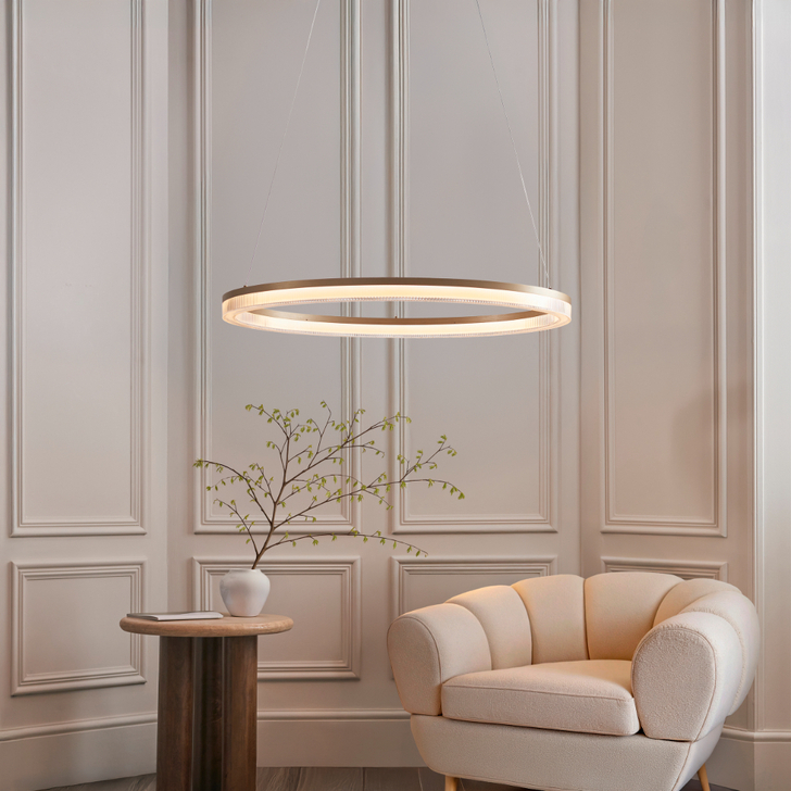 Thorlight Winsford Brushed Gold Plated Ring Light With Opal Acrylic Hoop Bottom - 3000K