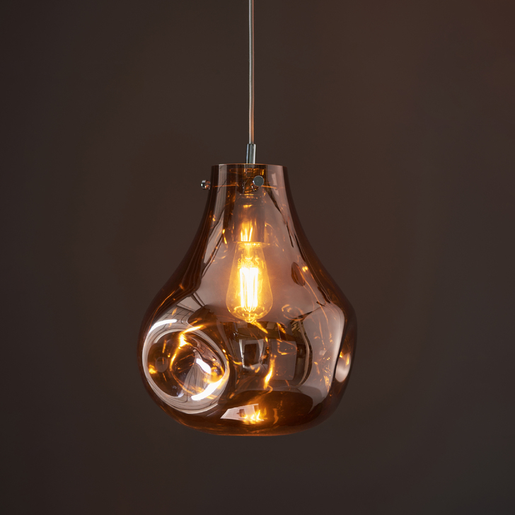 Thorlight Xian Single Pendant Light Polished Chrome With Copper Dimpled Glass