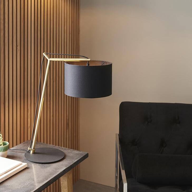 Thorlight Yareli Matt Brass & Black Finish Angular Table Lamp Complete With Black Cotton Shade