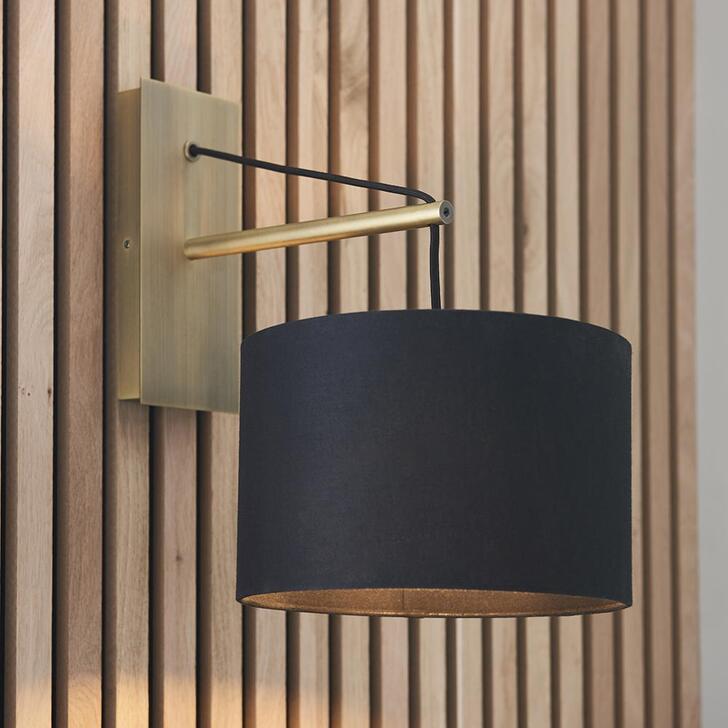 Thorlight Yareli Matt Brass Finish Wall Light Complete With Black Cotton Shade