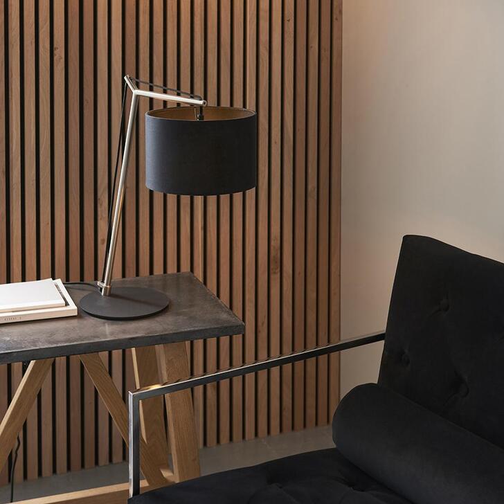 Thorlight Yareli Matt Nickel & Black Finish Angular Table Lamp Complete With Black Cotton Shade