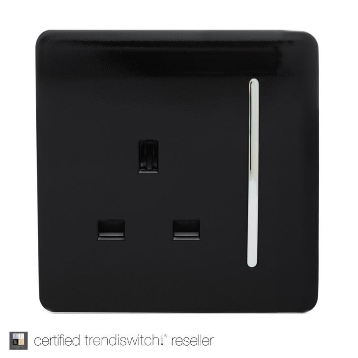 Trendi, Artistic Modern 1 Gang 13Amp Switched Socket Gloss Black Finish