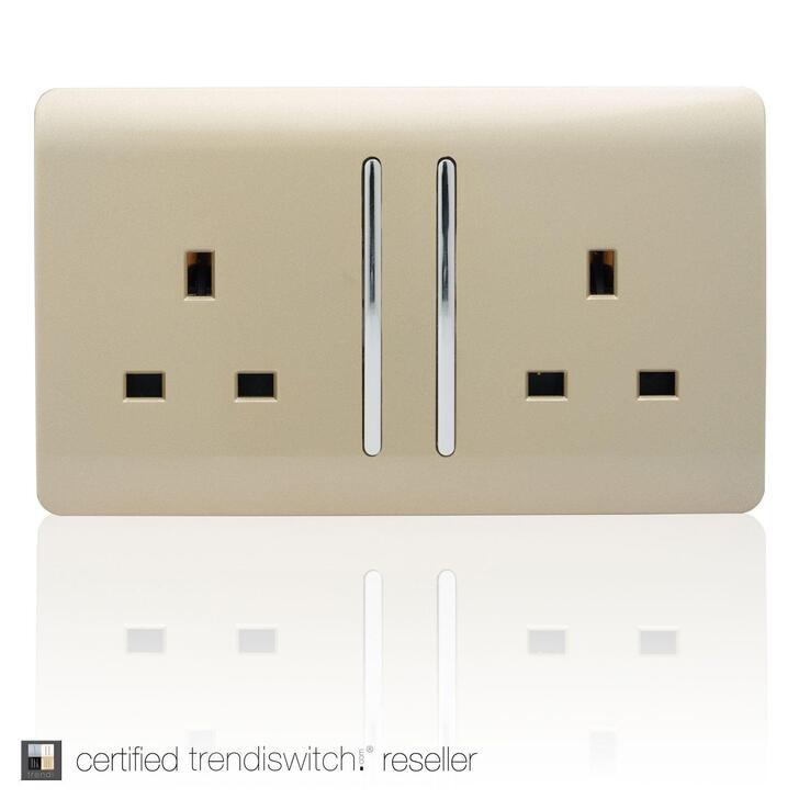 Trendi, Artistic Modern 2 Gang 13Amp Long Switched Double Socket Champagne Gold Finish