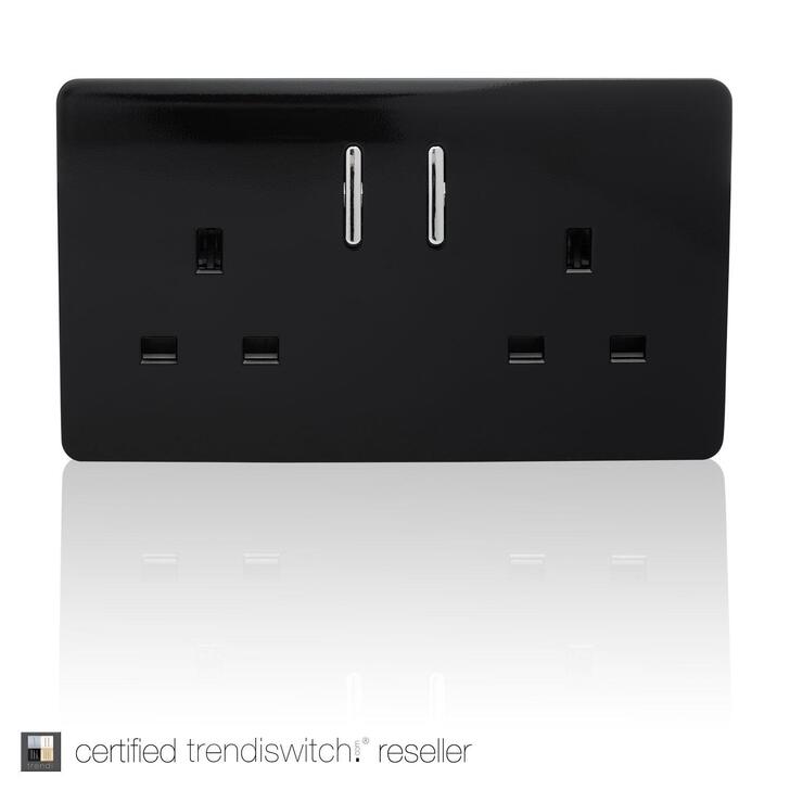 Trendi, Artistic Modern 2 Gang 13Amp Short Switched Double Socket Gloss Black Finish