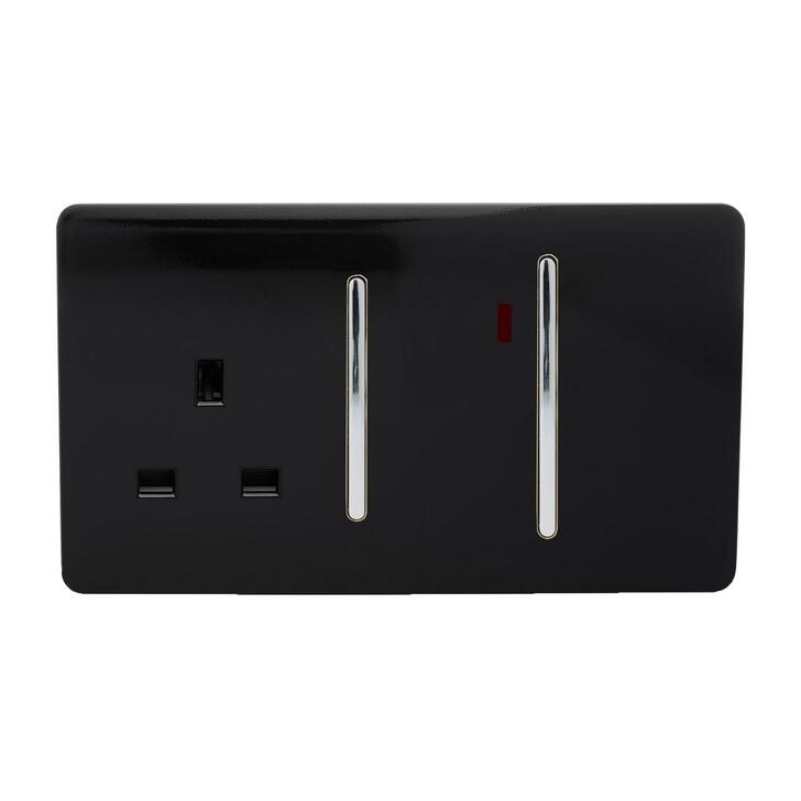 Trendi, Artistic Modern Cooker Control Panel 13amp with 45amp Switch Gloss Black Finish