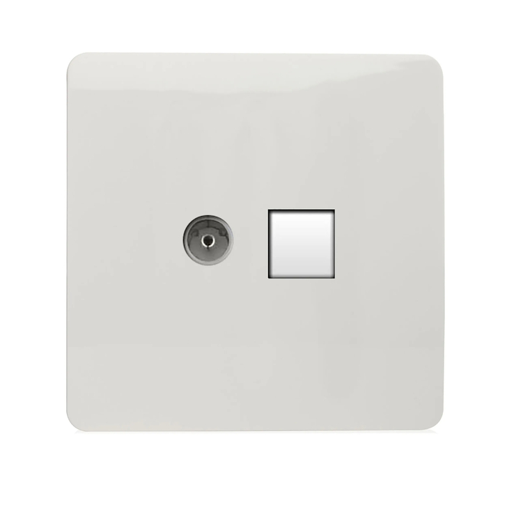 Trendi, Artistic Modern TV Co-Axial & PC Ethernet Gloss White Finish