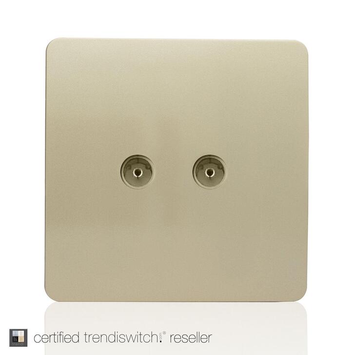 Trendi, Artistic Modern Twin TV Co-Axial Outlet Champagne Gold Finish