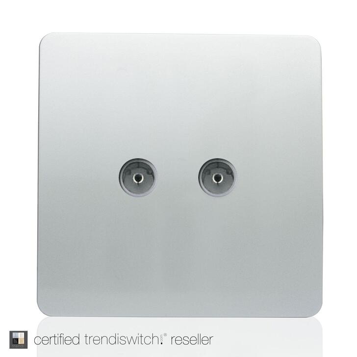 Trendi, Artistic Modern Twin TV Co-Axial Outlet Silver Finish