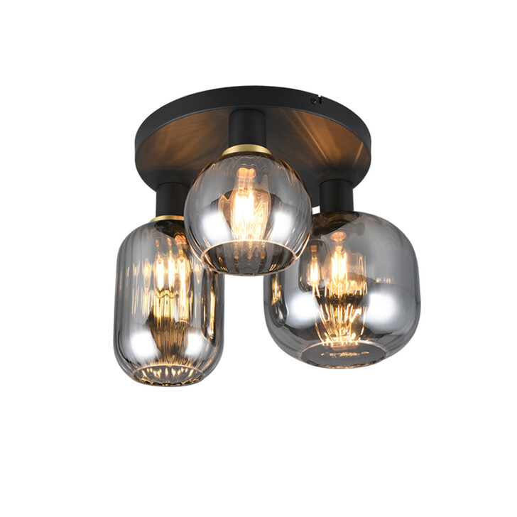 Trio Lighting Diva 3 Light Semi Flush Ceiling Light Matt Black With Chrome Plated Assorted Glasses