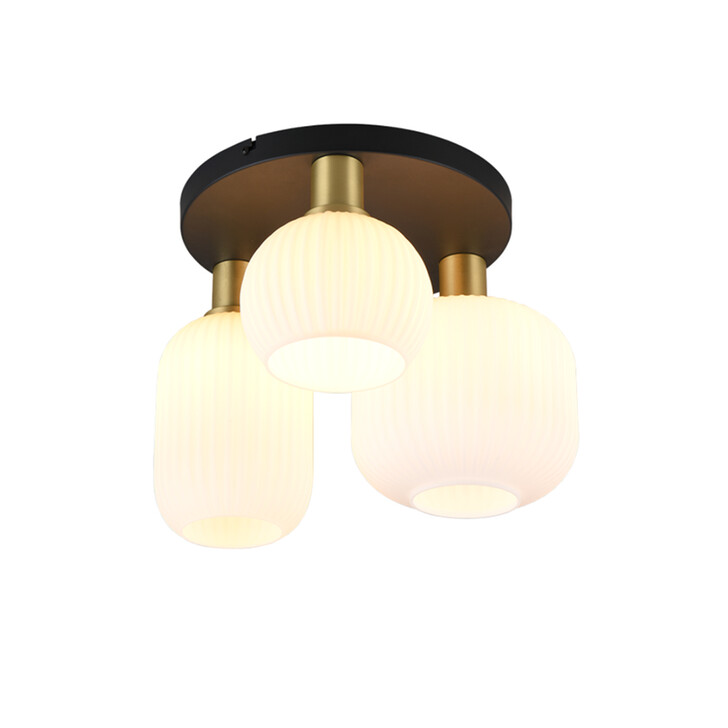 Trio Lighting Diva 3 Light Semi Flush Ceiling Light Matt Brass/Black With Opal Assorted Glasses