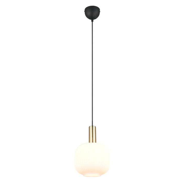 Trio Lighting Diva Single Pendant Matt Brass With Opal Ribbed Glass