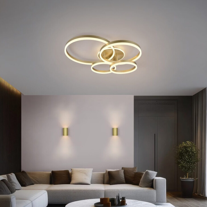 Trio Lighting Drake Gold 4 Ring LED Flush Ceiling Light - CCT 2700K - 6500K, Dimmable
