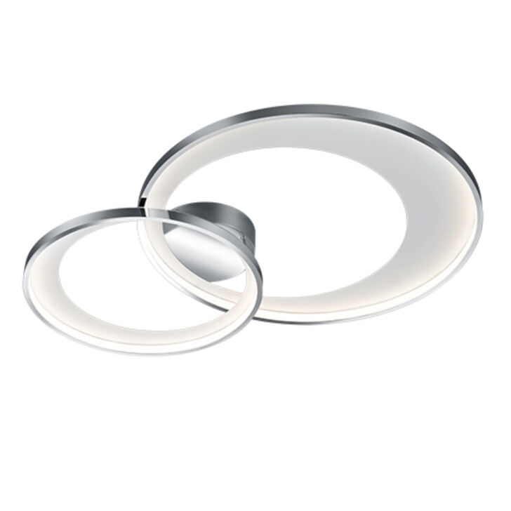 Trio Lighting Granada Chrome Large Double Ring Flush LED Ceiling Light - 3000K, 3 Stage Dimming