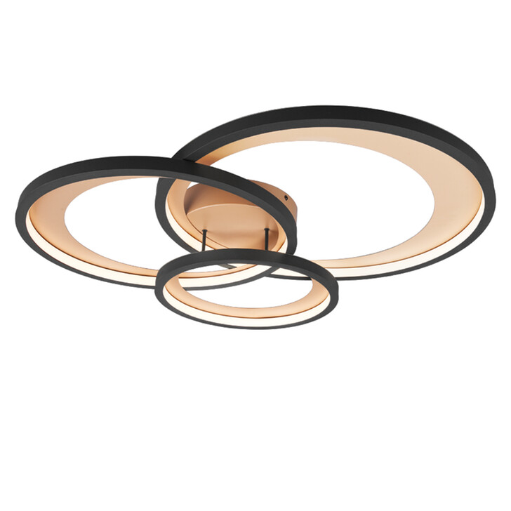 Trio Lighting Granada Matt Black Triple Ring Flush LED Ceiling Light - 3000K, 3 Stage Dimming
