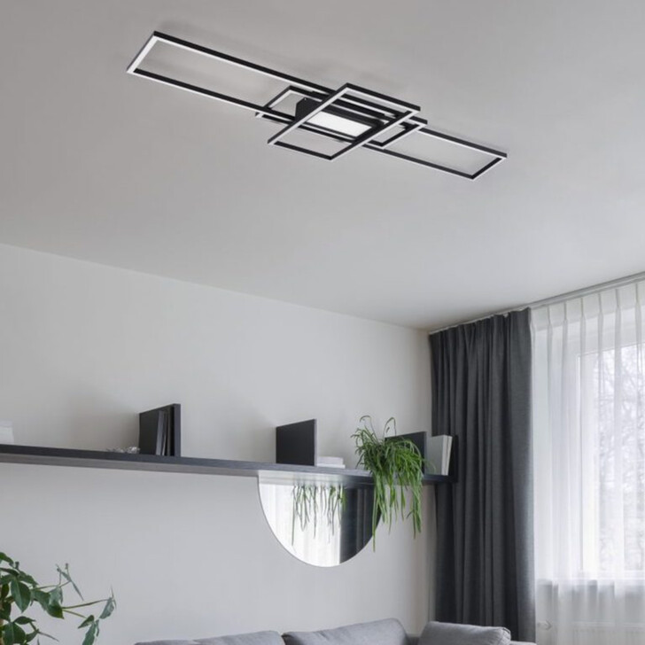 Trio Lighting Irvine Anthracite Rectangular LED Flush Ceiling Light - 3000K-6500K & Dimmable Via Remote Control