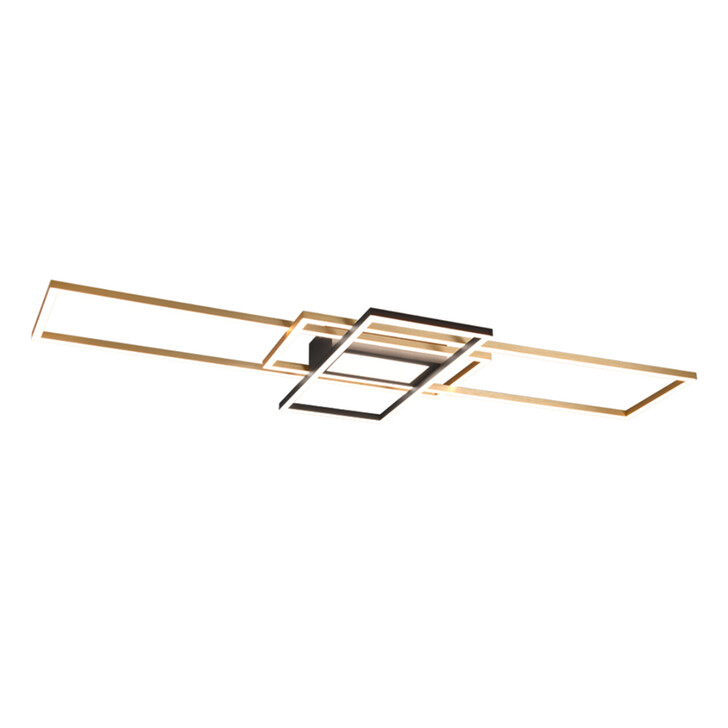 Trio Lighting Irvine Matt Brass/Matt Black Rectangular LED Flush Ceiling Light - 3000K-6500K & Dimmable Via Remote Control