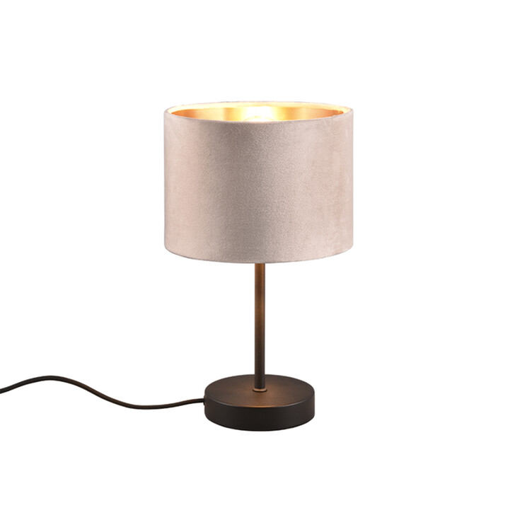 Trio Lighting Julieta Table Lamp Matt Black With Fawn Velvet Shade With Gold Lining