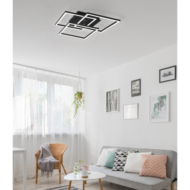 Trio Lighting Mobile Matt Black Square Flush Swivelling Ceiling Light - Remote Control