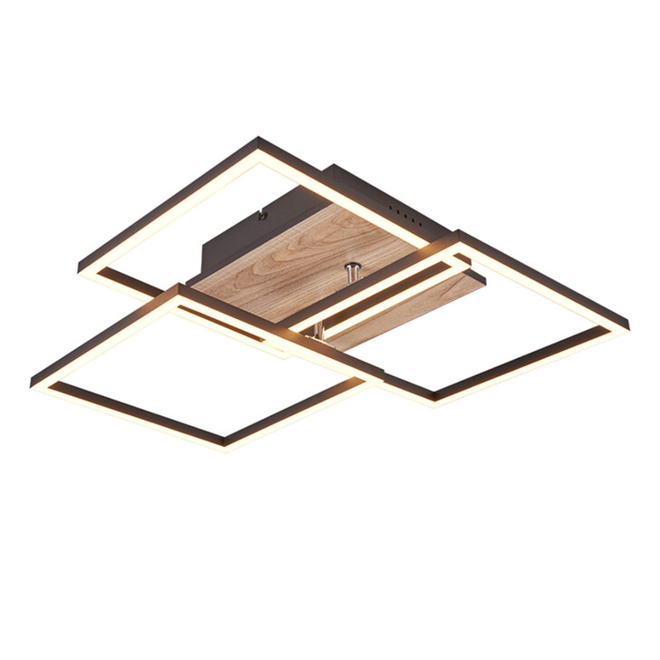 Trio Lighting Mobile Matt Black & Wood Square Flush Swivelling Ceiling Light - Remote Control