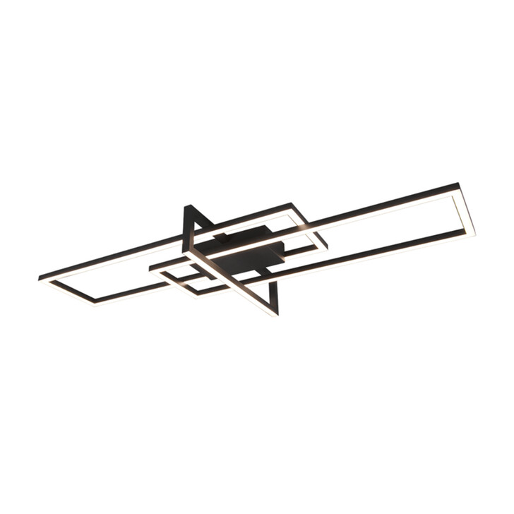 Trio Lighting Salinas Matt Black LED Rectangular Flush Ceiling Light - 3000K, 3 Stage Dimming