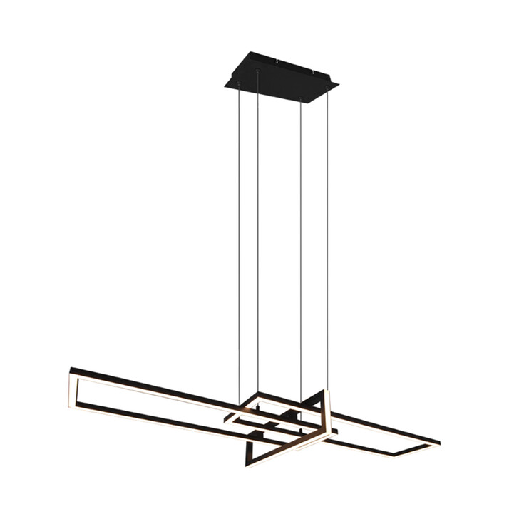 Trio Lighting Salinas Matt Black LED Rectangular Linear Bar Pendant - 3000K, 3 Stage Dimming