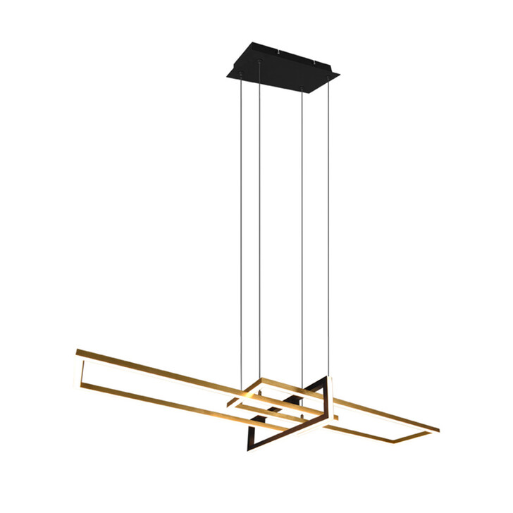 Trio Lighting Salinas Matt Black/Matt Brass LED Rectangular Linear Bar Pendant - 3000K, 3 Stage Dimming