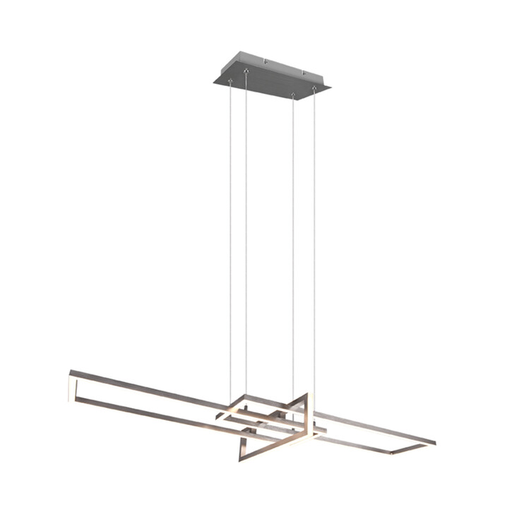 Trio Lighting Salinas Matt Nickel LED Rectangular Linear Bar Pendant - 3000K, 3 Stage Dimming