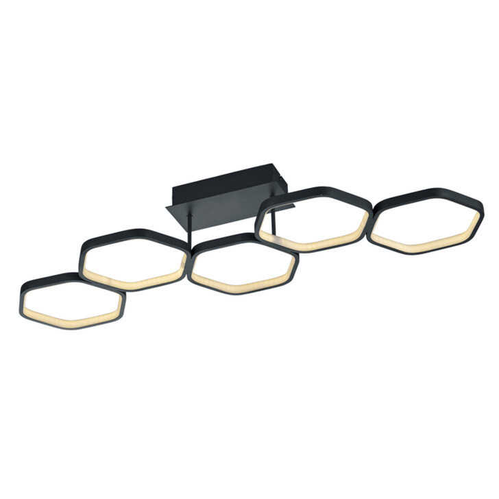 Trio Lighting Vigo Anthracite 5 Hexagon Ring Semi Flush LED Ceiling Light - 3000K, 3 Stage Dimming