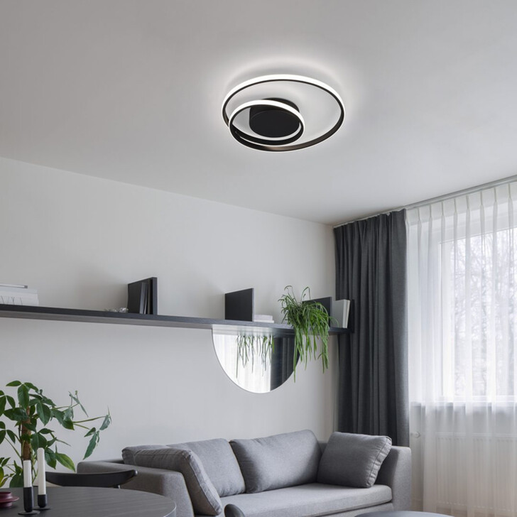 Trio Lighting Zibal Matt Black Round Swirl LED Flush Ceiling Light - 3000K, 3 Stage Dimming