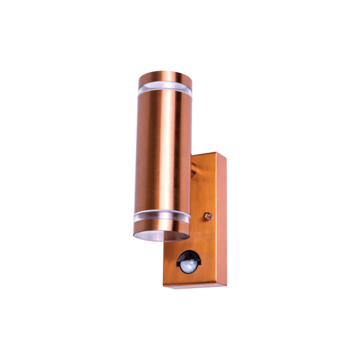 Up And Down Outside Wall Light In Stainless Copper Complete With Pir - IP65