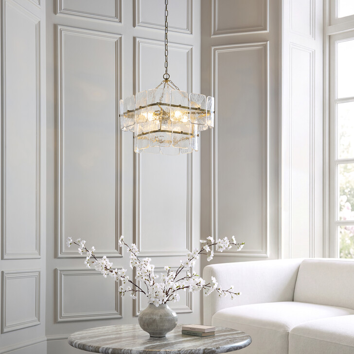 Venice 4 Light Brushed Brass Finish Pendant Light Complete With Clear Textured Glass
