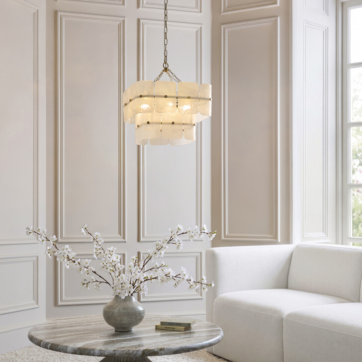 Venice 4 Light Brushed Brass Finish Pendant Light Complete With White Textured Glass