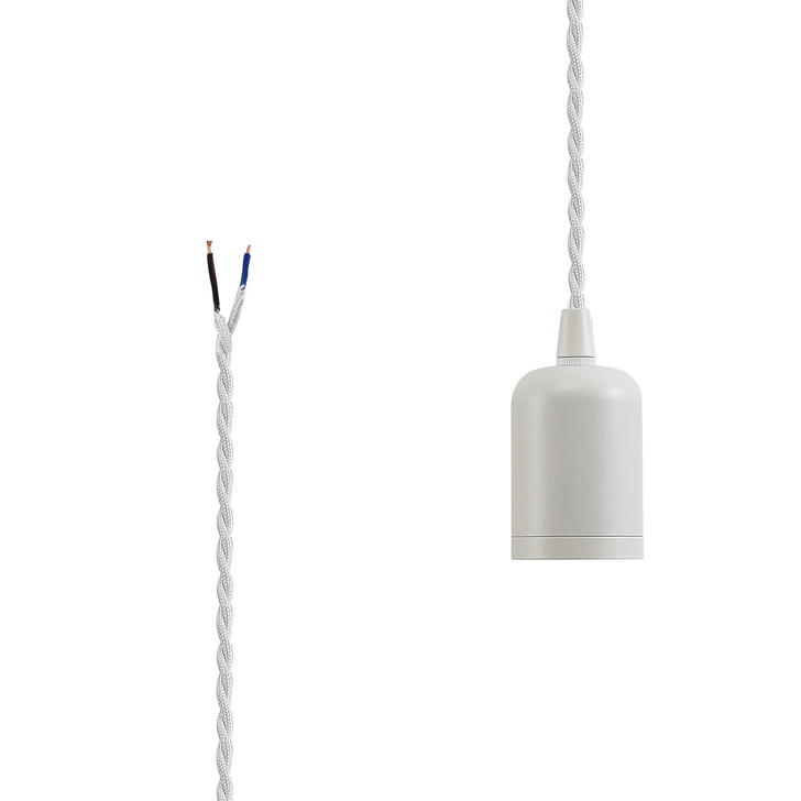 White E27 Metal Lampholder Kit With Cable Clamp And 3m White Braided Twisted Cable