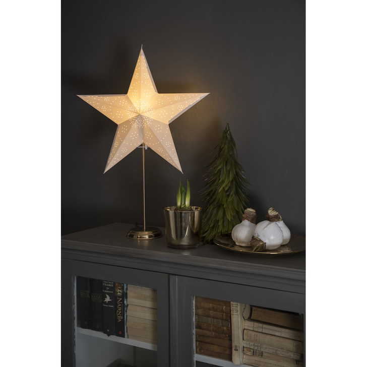 White Paper Star Table Lamp With Brass Base Christmas Decoration