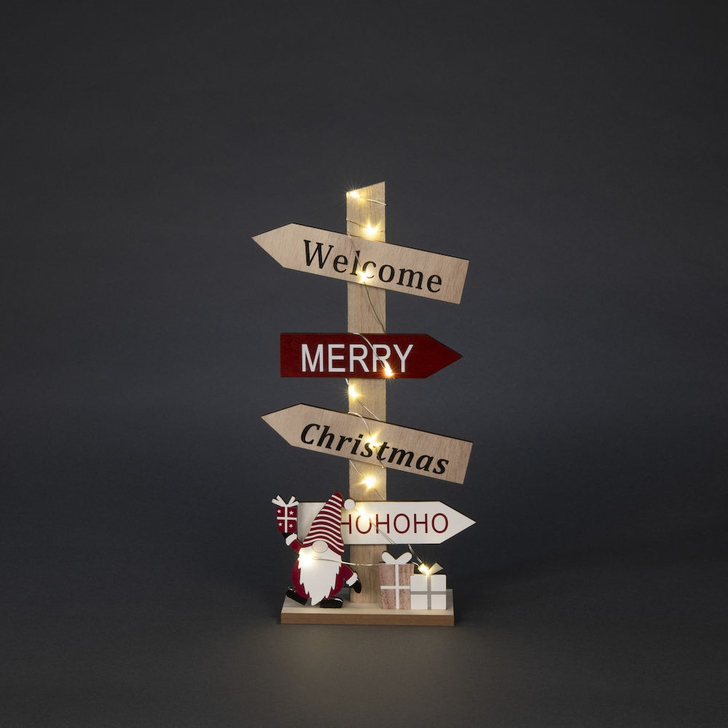 Wooden Christmas Decoration Signs With Warm White LED Lights