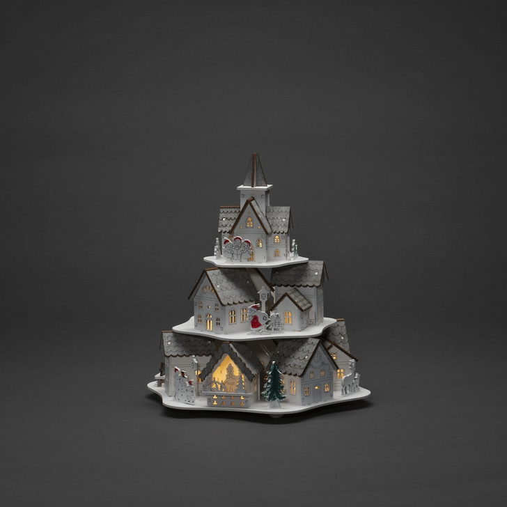 Wooden House Pyramid Christmas Decoration With Warm White LEDs