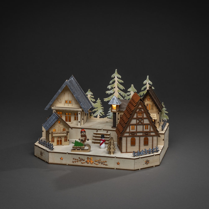 Wooden House Silhouette LED Christmas Decoration