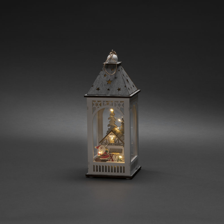 Wooden Lantern House and Santa Christmas Decoration