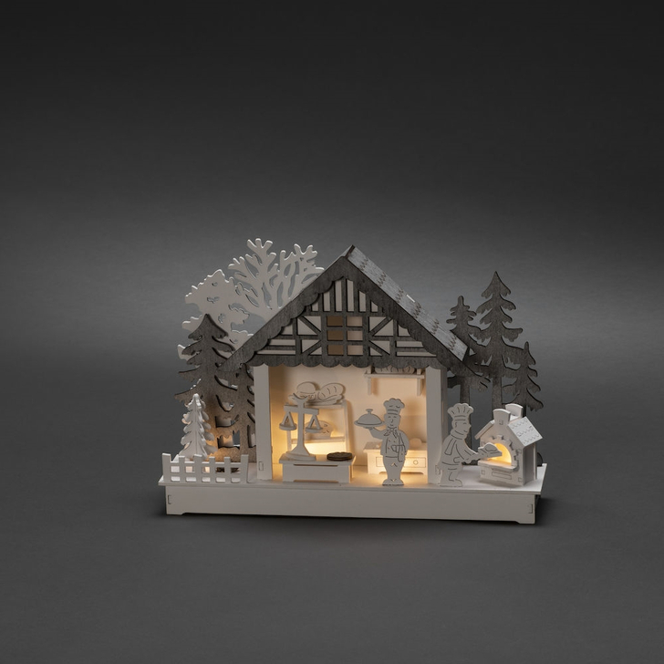 Wooden Silhouette Chef House Christmas Decoration With Warm White LEDs