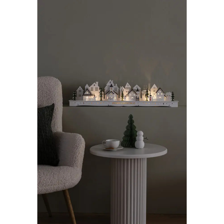 Wooden Silhouette Village 10 W.White Led Timer 6H IP20 B/O