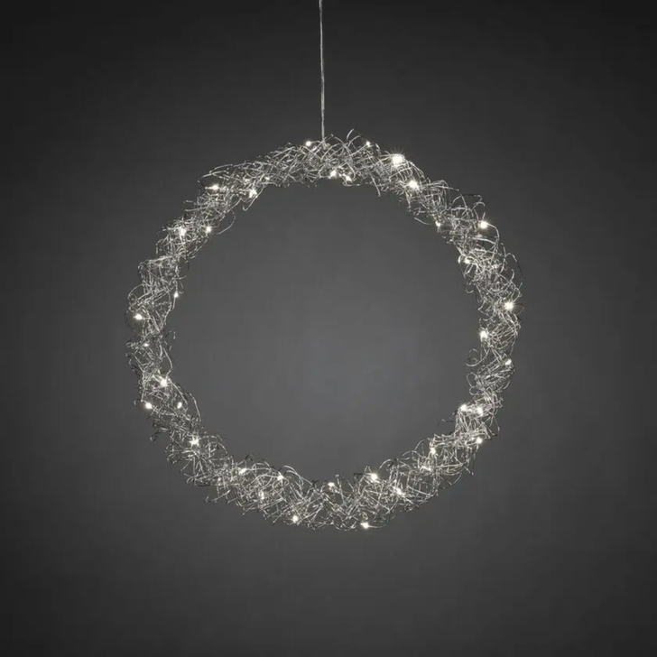 Wreath of Silver Colour Metal 45cm 40 Warm White Led IP20