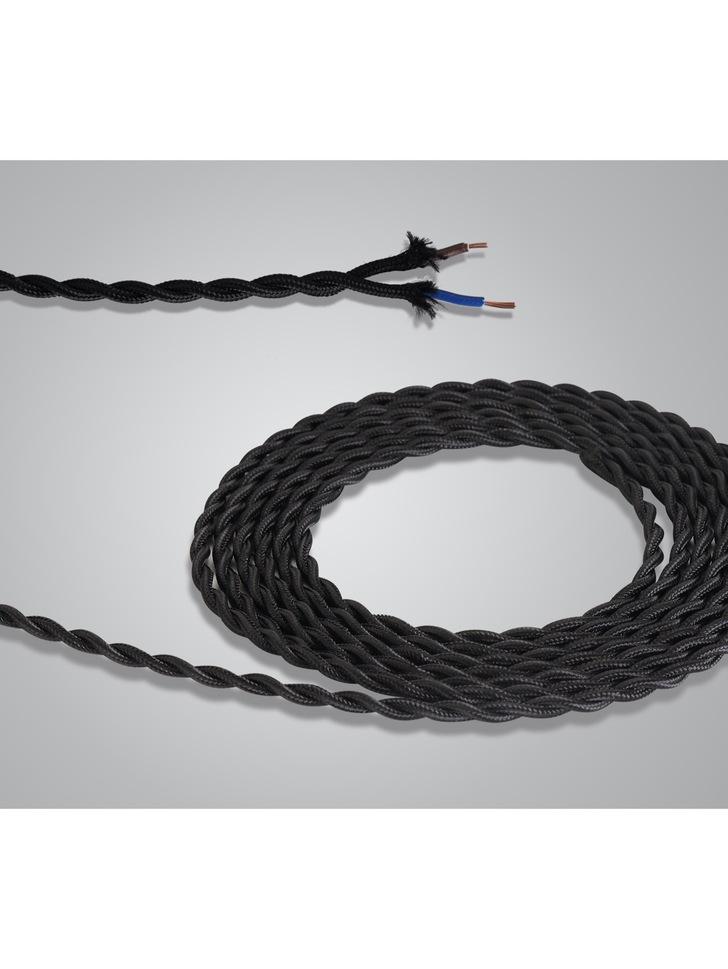 1 Metre Of Black Braided Twisted 2 Core 0.75mm Cable