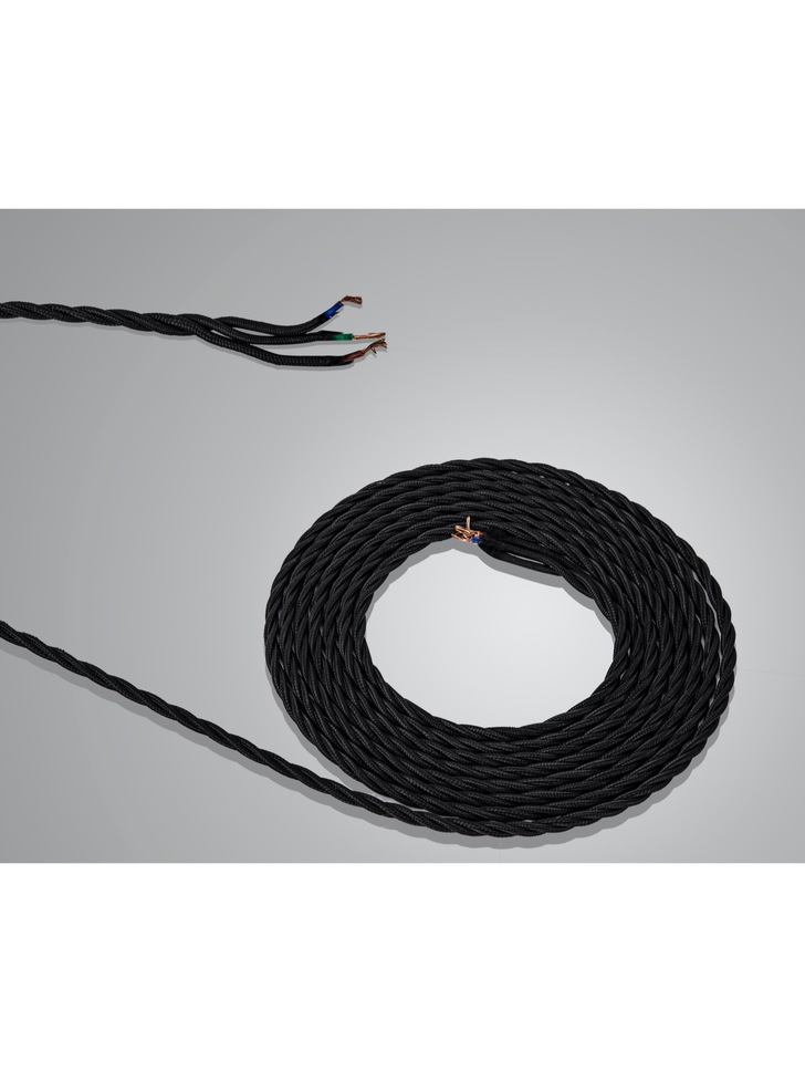 1 Metre Of Black Braided Twisted 3 Core 0.75mm Cable