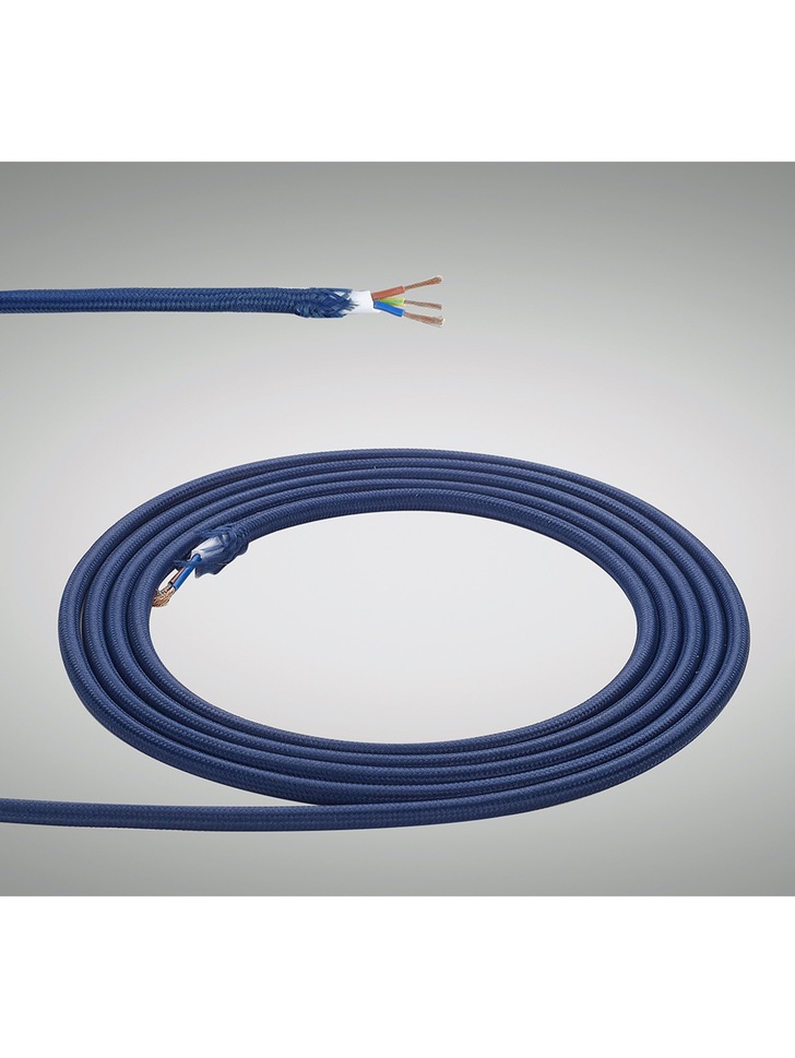 1 Metre Of Dark Blue Braided 3 Core 0.75mm Cable